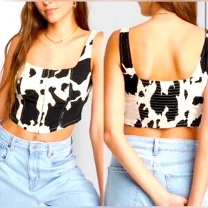 Lone Star Cow Print Denim Corset Crop Top